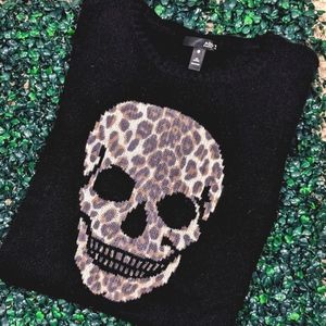 Skull Cashmere by Aqua Cashmere Leopard Skull Distressed Sweater